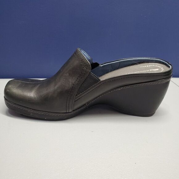 Rockport Wedge Mules Clogs Womens Size 7.5 Black Leather Square‎ Toe Slip On - Picture 5 of 15